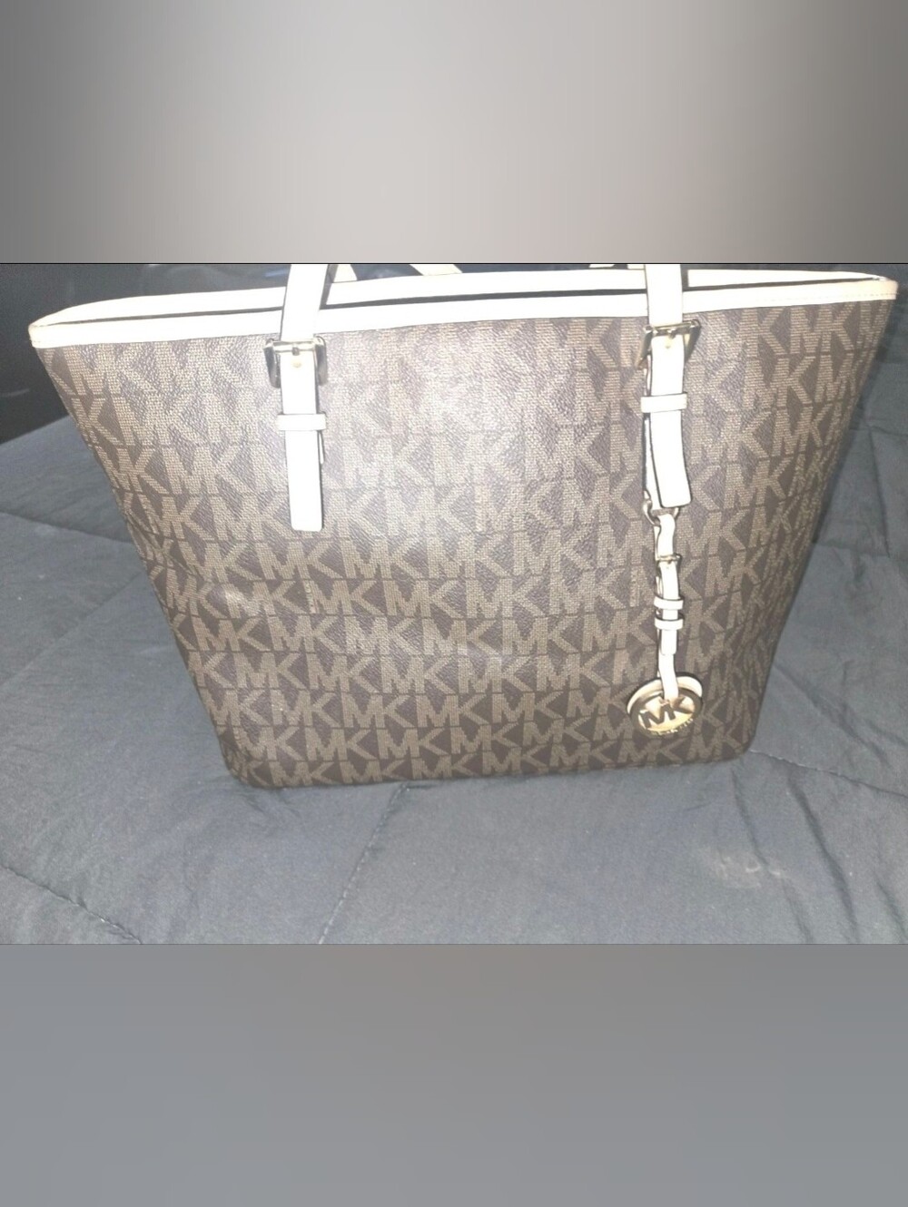 Michael Kors Brown MK Signature Tote with White Trim